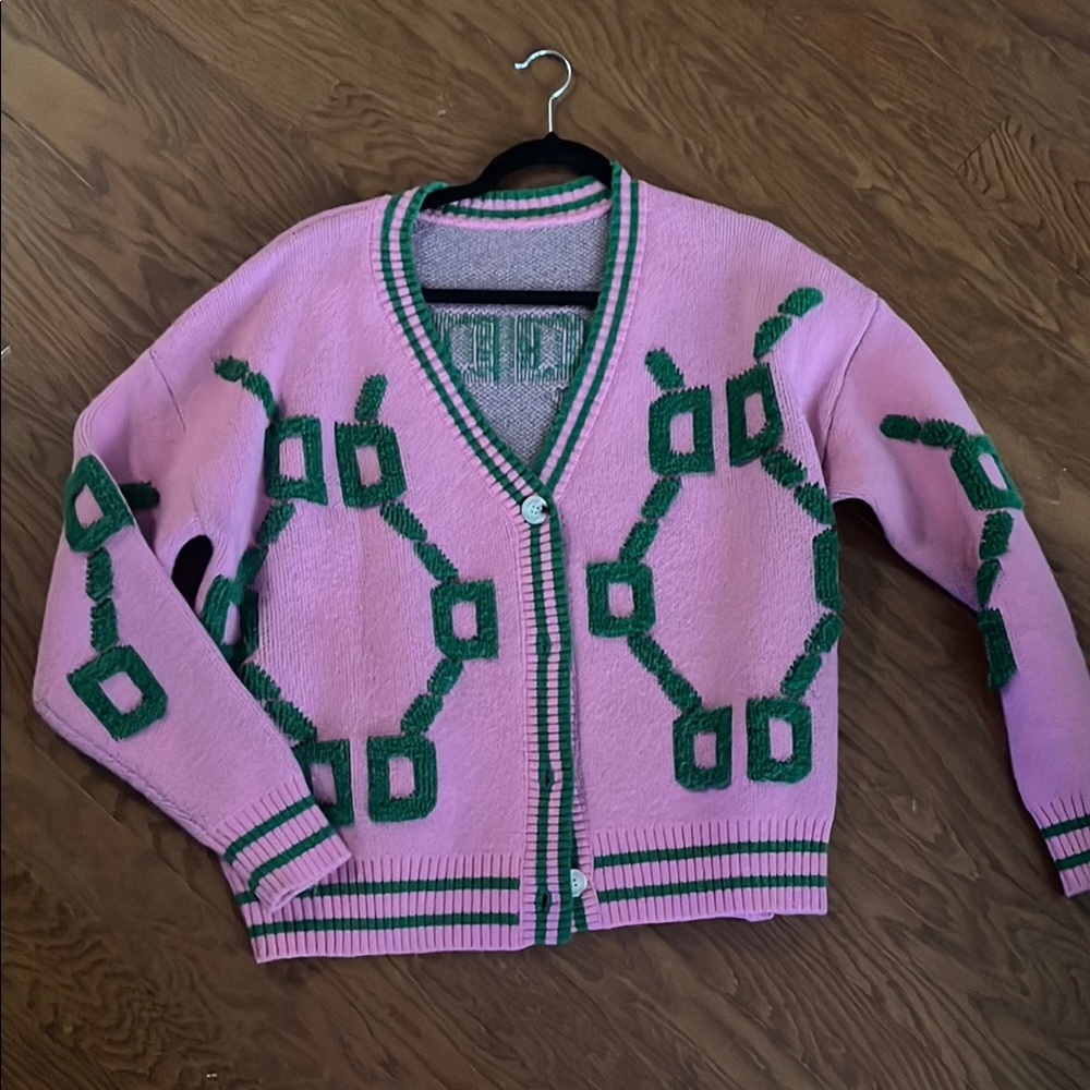Pink and Green Geometric Women's Sweater